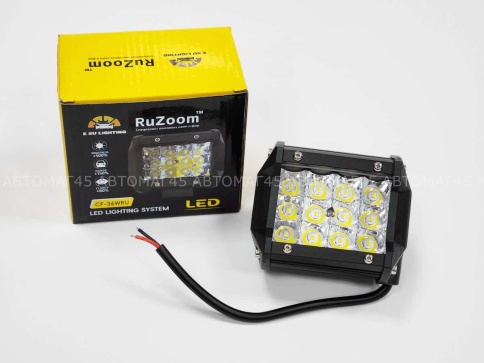 Ruzoom CF-36WRU фара светодиодная 12 диодов 6000К 1000Lm 12V  квадрат 36Вт дальний свет 1шт гар 1мес фото 1