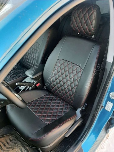 Авточехлы  Kia Ceed Киа Сид 2006-2012г экокожа черная серая нить ромб    фото 5