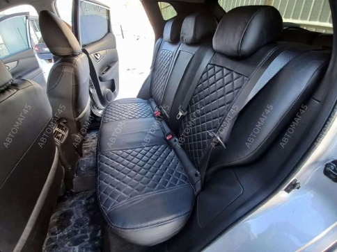Авточехлы  Nissan Qashqai Ниссан Кашкай J11 2014-2022г экокожа черная красная нить ромб    фото 4