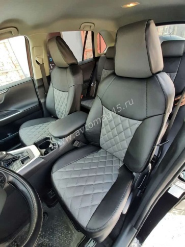 Авточехлы  Toyota RAV4 Тойота Рав4 2018-2025г XA50 экокожа черно-серый ромб    фото 7