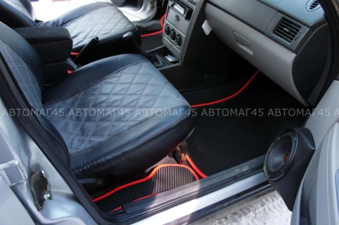 EVA ЭВА  коврики в салон Лада Приора ВАЗ 2110 черные красный кант рисунок ромб комплект 5шт   фото 4