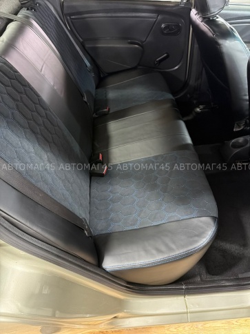 Авточехлы  Renault Logan Рено Логан 2004-2016г экокожа алькантара черная синяя нить соты    фото 3