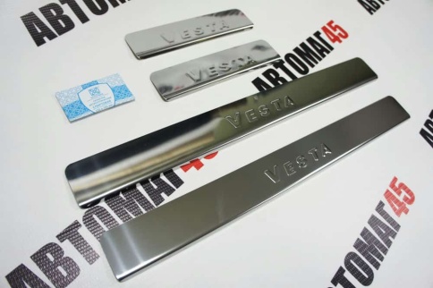 LIDER  Накладки на пороги  Лада Vesta Веста ВАЗ 2180 седан 4 шт нержавейка    фото 1