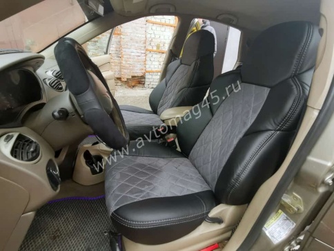 Драйв  чехлы универсальные экокожа ромбы черный замша темно-серая комплект    фото 2