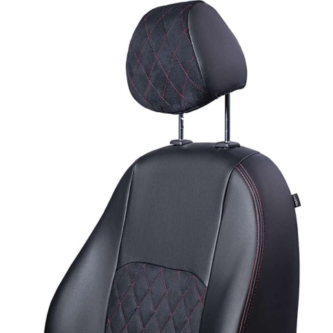 Авточехлы  Nissan Almera Ниссан Альмера 2013-2019г 2/3 экокожа алькантара черная серая нить ромб   фото 7