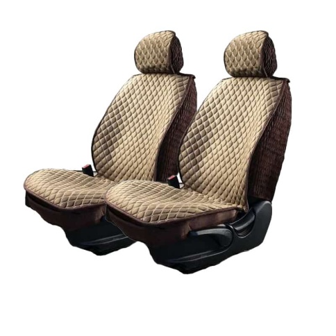 Чехлы  накидки на сиденье вельвет бежевый/коричневый передние 2шт    фото 1