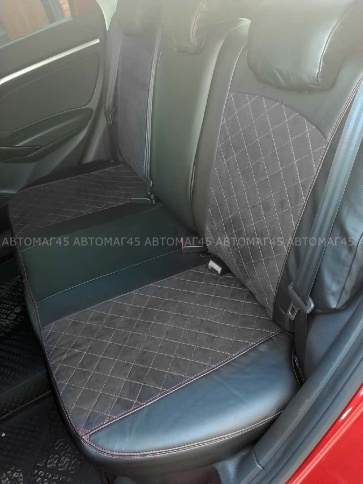 Авточехлы  Lada Vesta Лада Веста седан SW SW Cross экокожа алькантара черная с серой ниткой ромб    фото 3