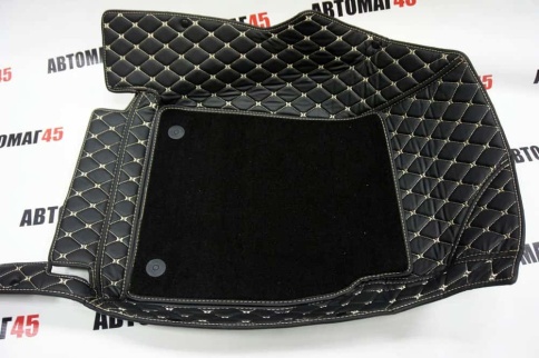 Ковры  5D экокожа Toyota Camry V70 c 2018г черный с бежевой ниткой+ворс комплект АКЦИЯ!  фото 9