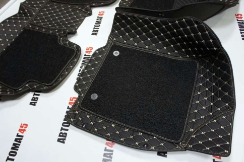 Ковры  5D экокожа Toyota Camry V40/V45 2006-2011г черный с бежевой ниткой+ворс компл Like АКЦИЯ! фото 9