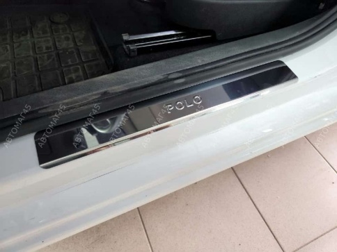 LIDER  Накладки на пороги  Volskwagen Polo Фольцваген Поло 2020-2022г лифтбэк 4 шт нержавейка    фото 3