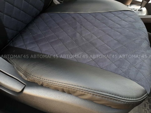 Авточехлы  Kia Rio Киа Рио 2011-2017г Hyundai Solaris 2011-2017г экокожа алькан черная сер.нить ромб фото 4