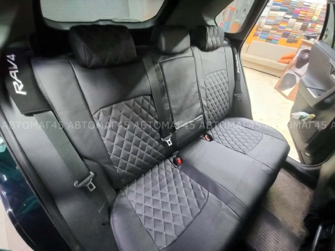 Авточехлы  Toyota RAV4 Тойота Рав4 2018-2025г XA50 экокожа черная серая нить ромб    фото 5