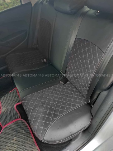 Авточехлы  Volkswagen Polo Поло седан 2/3 2010-2020г экокожа алькантара черная нить черная Ромб    фото 3