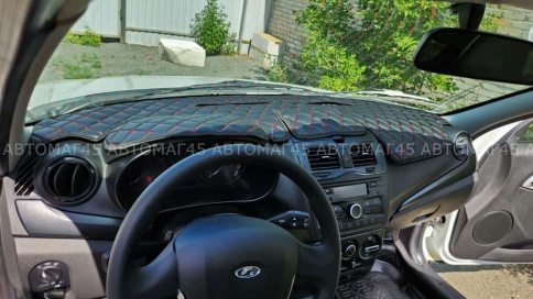 Накидка на панель Lada Granta Гранта FL с 2018г Lada Kalina Калина 2 с 2013г с красной ниткой экокож фото 10