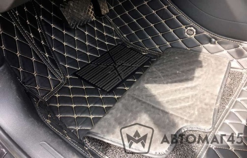Ковры  5D экокожа Toyota Land Cruiser Prado 150 с 18г черный с бежевой ниткой+ворс комплект АКЦИЯ!  фото 2