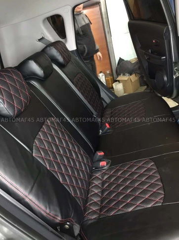 Авточехлы  Kia Soul Киа Соул 2014-2019г 2 поколение экокожа черная бежевая нить ромб    фото 7