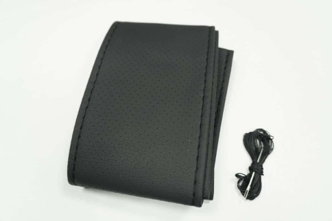 Оплетка  руля под шнуровку экокожа перфорация гладкий черный нитки игла    фото 1