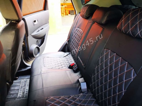 Авточехлы  Nissan Qashqai + 2 Ниссан Кашкай +2 2008-2014г 5 мест экокожа черный ромб    фото 7