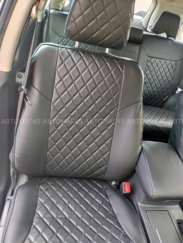 Авточехлы  Honda Хонда CR-V 2012-2018г экокожа черная черная нить ромб    фото 5