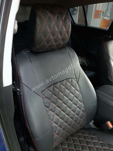 Авточехлы  Kia Sportage Киа Спортаж 2016-10.2022г 4 пок экокожа черная красная нить ромб    фото 2