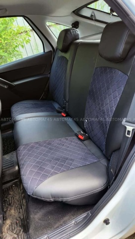 Авточехлы  Лада Granta Гранта  1/1 с 08.2018г экокожа алькантара черная с серой ниткой ромб  фото 17