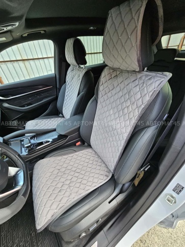 Автотренд  Накидки на сиденье на силиконе велюр узкий сигара серый 2шт    фото 1