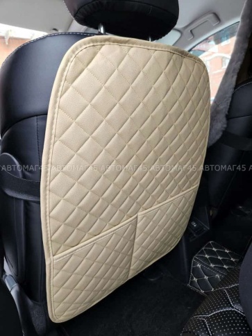 Maximal Защита  заднего сиденья с карманом экокожа бежевая с бежевой ниткой ромб соты 62х49см    фото 2