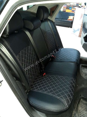 Авточехлы  Volkswagen Polo Фольцваген Поло седан 2/3 2010-2020г экокожа черная нить серая Ромб    фото 2