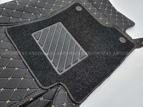 Ковры  5D экокожа Toyota Land Cruiser Prado 150 с 18г черный с бежевой ниткой+ворс комплект АКЦИЯ!  фото 11