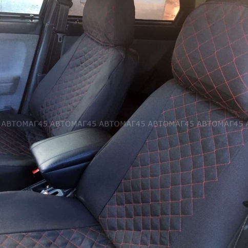 Авточехлы  ВАЗ 2110 Приора седан до 2014г жаккард черный с красной ниткой ромб Барс    фото 2