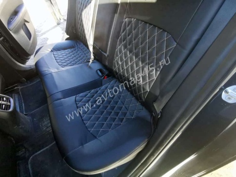 Авточехлы  Kia Cerato Киа Серато 2018-2022г 4 поколение экокожа черная серая нить ромб    фото 6