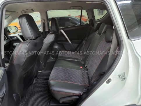 Авточехлы  Toyota RAV4 Тойота Рав4 2018-2025г XA50 экокожа алькантара черная красная нить ромб    фото 2