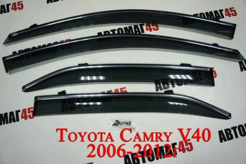 Дефлекторы окон Toyota Camry V40 Тойота Камри V40 2006-2011г с хромом комплект 4шт    фото 2