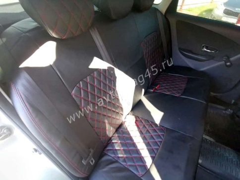 Авточехлы  Nissan Almera Ниссан Альмера 2013-2019г 1/1 экокожа черная серая нить ромб   фото 4