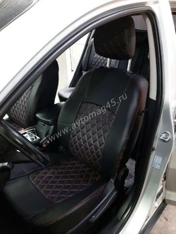 Авточехлы  Kia Sportage Киа Спортаж 2010-2016г Hyundai ix35 9-15г экокожа черная серая нить ромб    фото 3