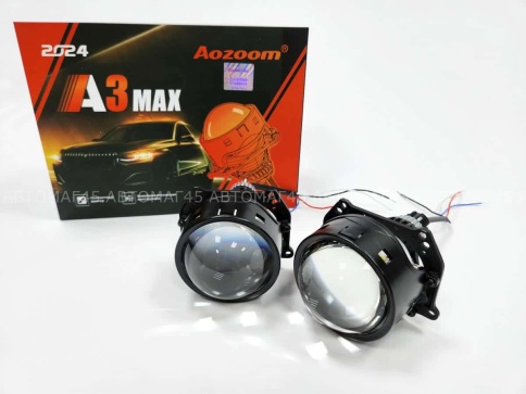 Aozoom  A3 Max 2024 светодиодные Би-Led линзы 3.0" 12V 49W 5500K 4200Lm 1 чип гарантия 12 месяцев    фото 1