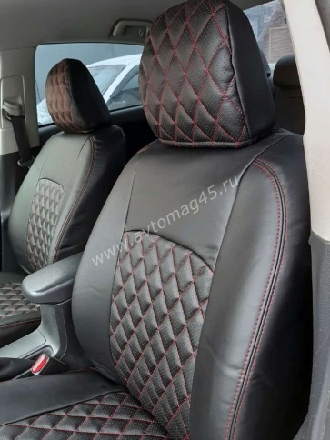 Авточехлы  Toyota Corolla Тойота Королла 2001-2007г седан лев руль кузов 120 экокожа черный ромб   фото 3