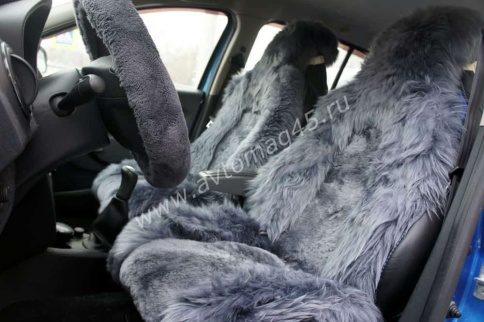 Накидки  комбинированные полностью серые овчина 140x50см 2шт    фото 4