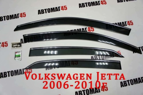 Дефлекторы окон Volkswagen Jetta A5 Фольцваген Джетта А5 2005-2010г хром молдинг комплект 4шт    фото 1
