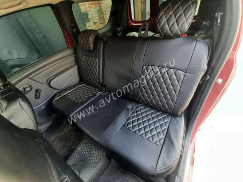 Авточехлы  Lada Largus Ларгус Largus Cross 5 местный 2/3 2012-2021г экокожа черная нить серая ромб  фото 2