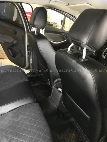 Авточехлы  Ford Focus 3 Форд Фокус 3 Trend экокожа алькантара черная серая нить ромб   фото 6