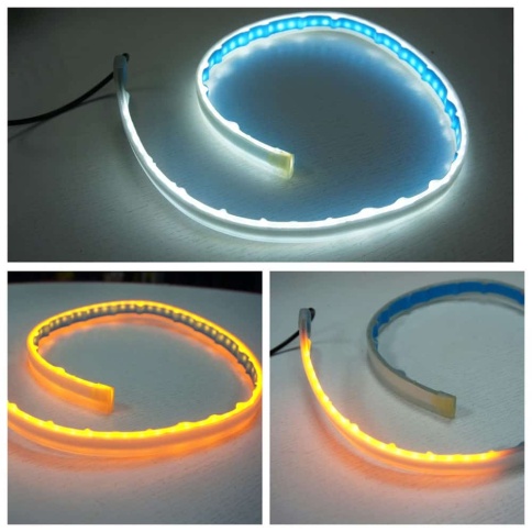 Универсальная диодная лента для фар гибкая белая желтая + поворотник 60см 2шт фото 1