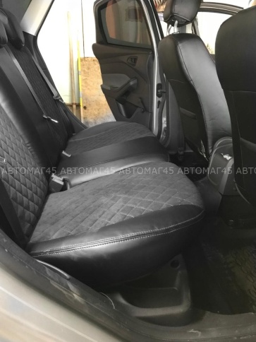 Авточехлы  Ford Focus 3 Форд Фокус 3 Trend экокожа алькантара черная серая нить ромб   фото 5