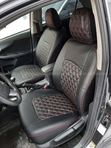 Авточехлы  Toyota Corolla Тойота Королла 2007-2013г кузов 150 экокожа черная нить красная ромб    фото 6