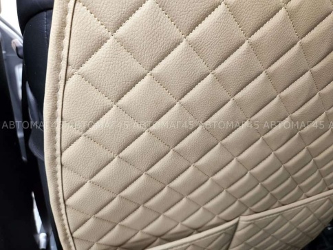 Maximal Защита  заднего сиденья с карманом экокожа бежевая с бежевой ниткой ромб соты 62х49см    фото 4