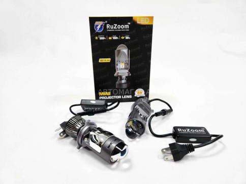 Ruzoom светодиодные лампы LED линза модуль 2шт H4 12В 55W 5500K 11000Lm гарантия 6 мес фото 6