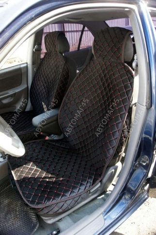 Гелакси  Накидки на сиденье универсальные велюр передние черные с боками с красной ниткой 1шт  фото 9