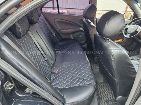 Авточехлы  Nissan Almera classic Ниссан Альмера классик 2006-2013г экокожа черный ромб синяя нить    фото 8