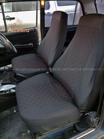 Авточехлы  ВАЗ 2107 жаккард черный с синей ниткой ромб стандарт Барс   фото 1
