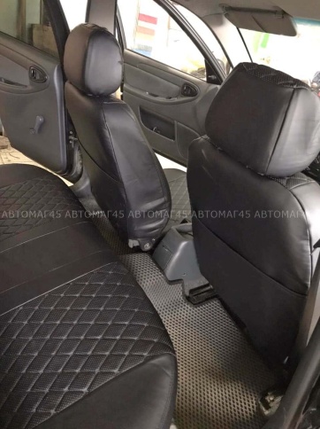 Авточехлы  Chevrolet Lanos Шевроле Ланос ZAZ Chance ЗАЗ Шанс экокожа черная серая нить ромб   фото 2